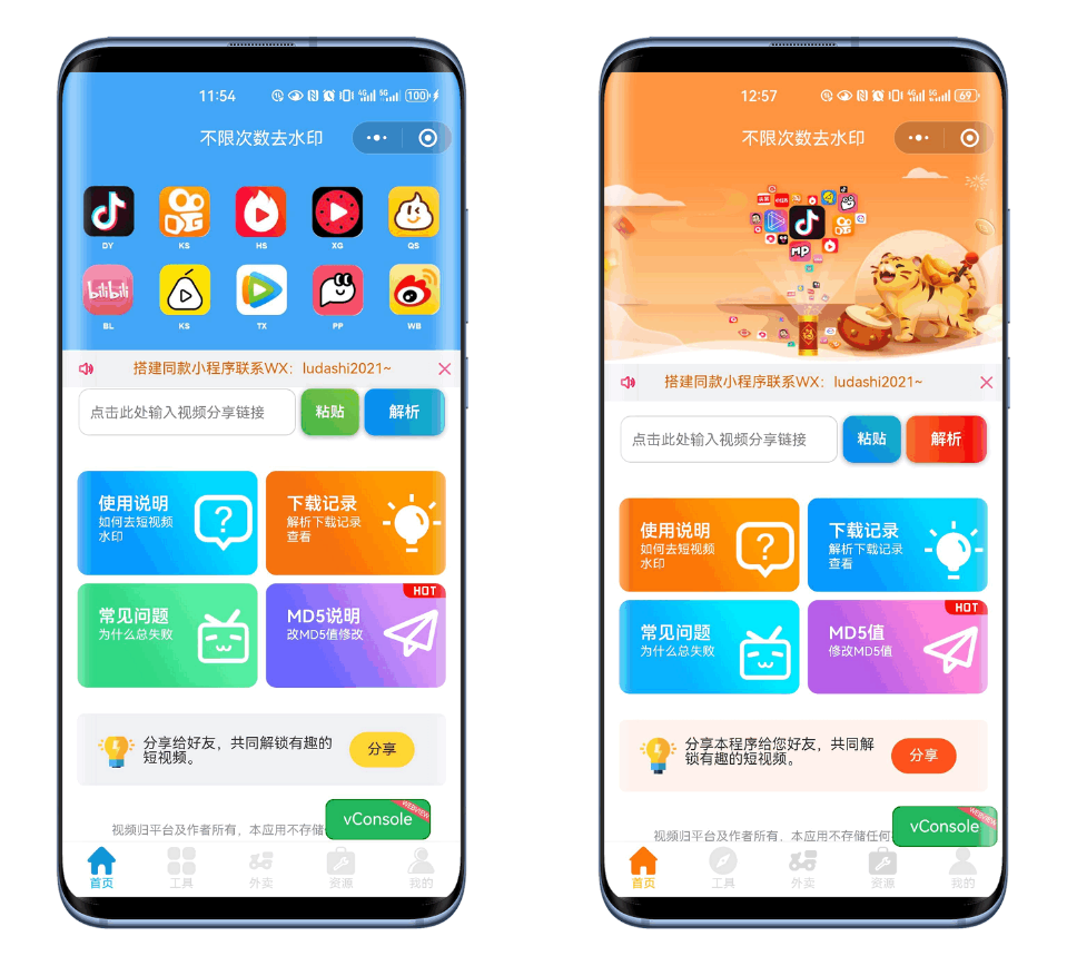 最新去水印小程序系统 前端+后端全套源码 多套模版 免授权-淘金源码